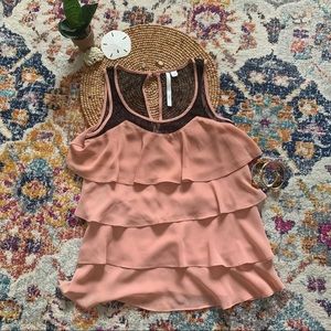 Lauren Conrad Blush Ruffled Black Lace Blouse (XS)